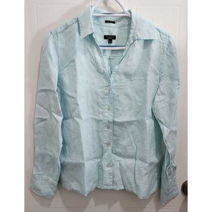 Talbots Women's Long Sleeve Button Front Shirt 100% Irish Linen Blue Size 8